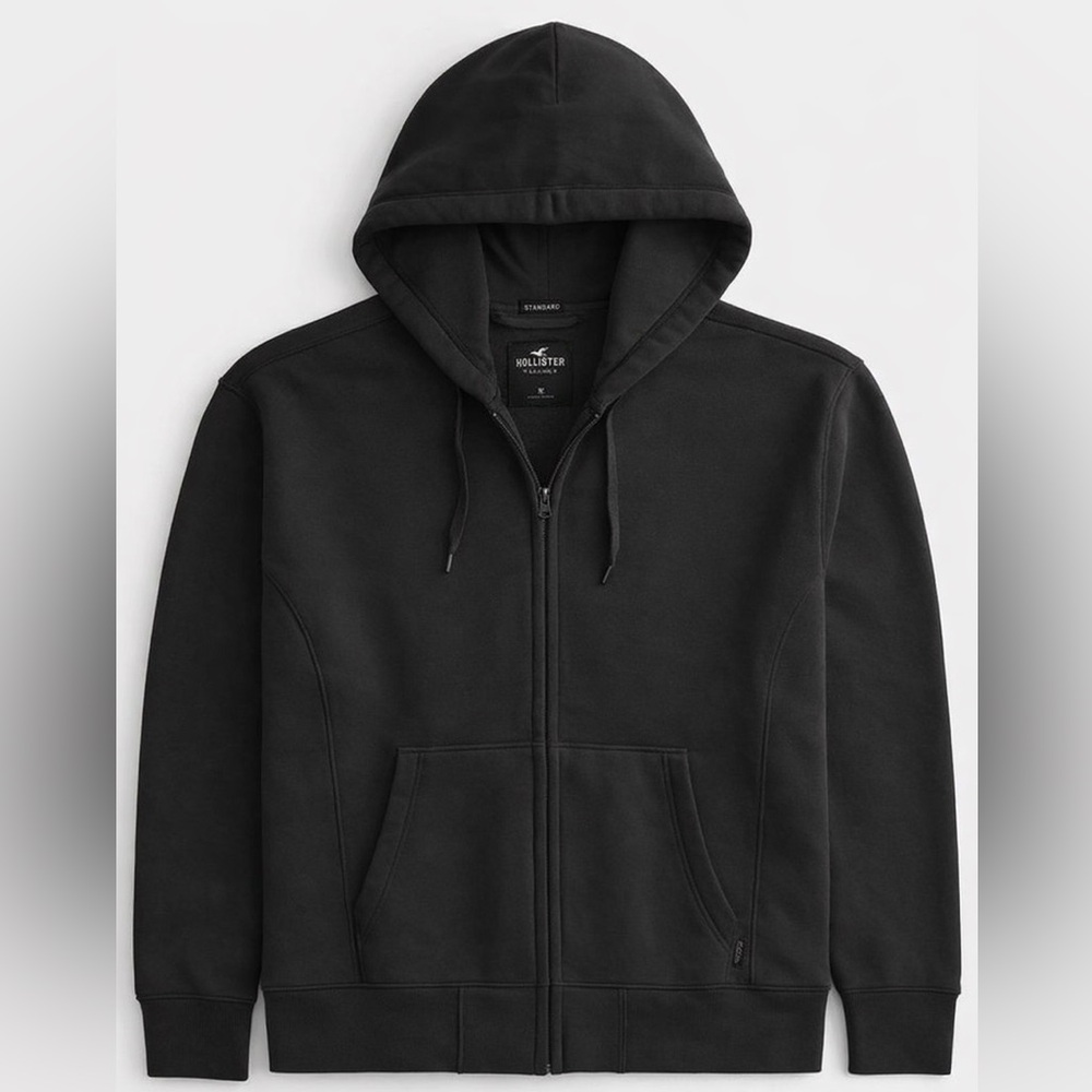 Hollister Men's Black Full-Zip Hooded Sweatshirt Heavyweight Size Medium